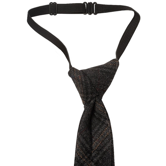 Pre Tied Dark Grey Check Tweed Boys Tie Age 4 7 2