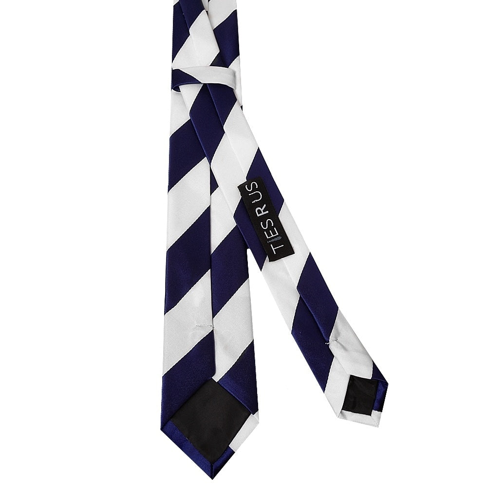 Navy And White Striped Skinny Boys Football Tie 2
