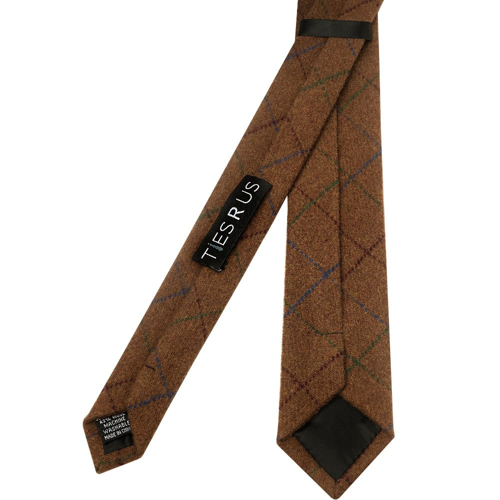 Light Brown Large Check Tweed Skinny Boys Tie 3