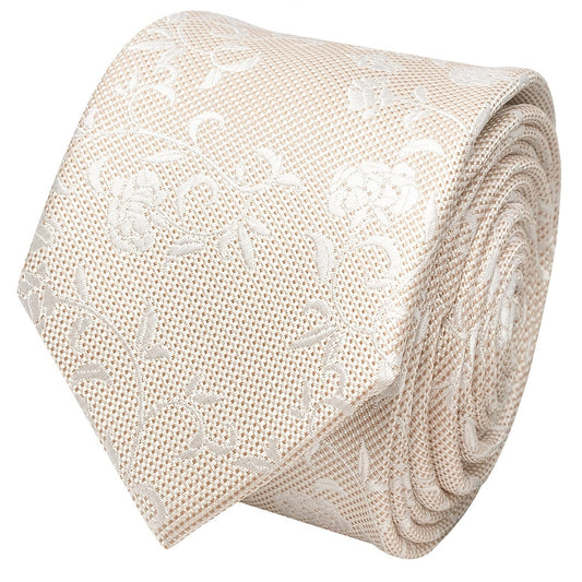 Champagne And White Floral Skinny Mens Tie 2