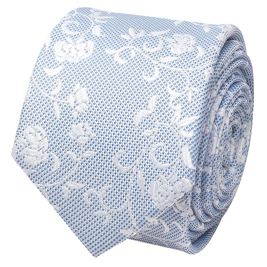 Sky Blue And White Floral Skinny Boys Tie 2