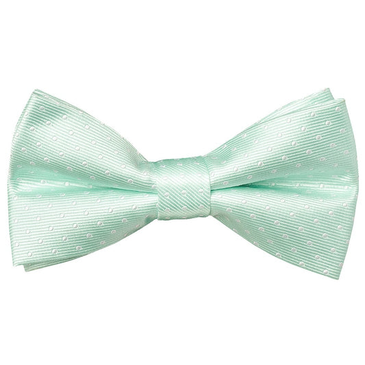 Pre Tied Mint and White Polka Dot Boys Bow Tie and Pocket Square Set Age 4-7