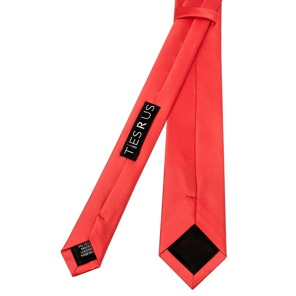 Plain Coral Pink Satin Skinny Mens Tie 3
