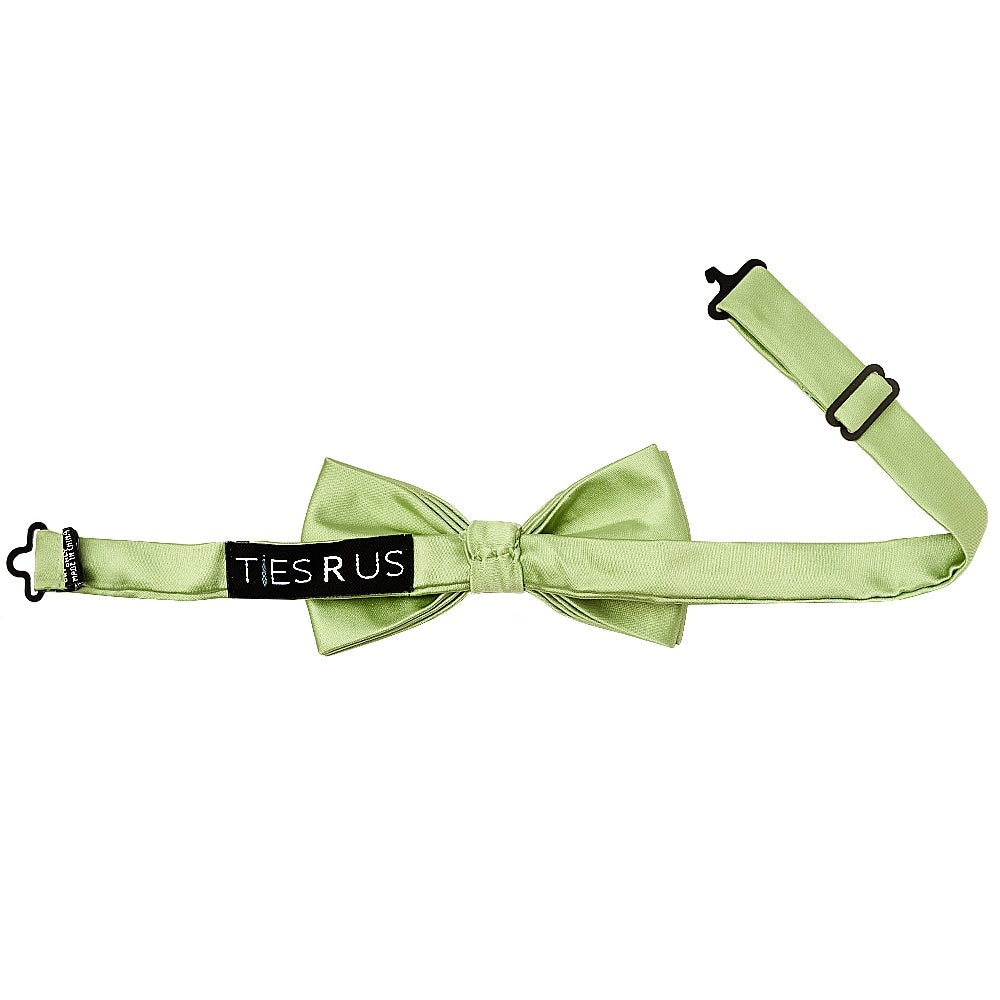 Pre Tied Plain Light Sage Satin Boys Bow Tie Age 8 11 2