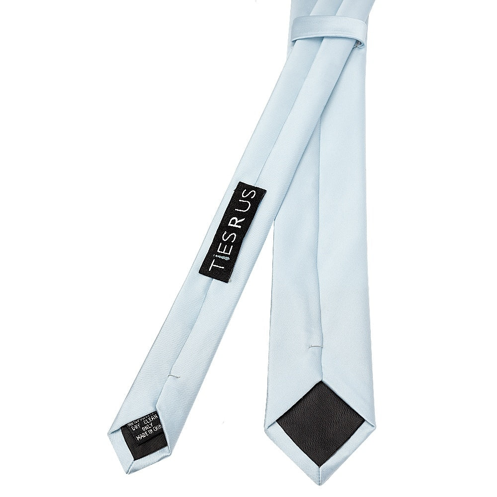 Plain Misty Blue Satin Skinny Mens Tie 3