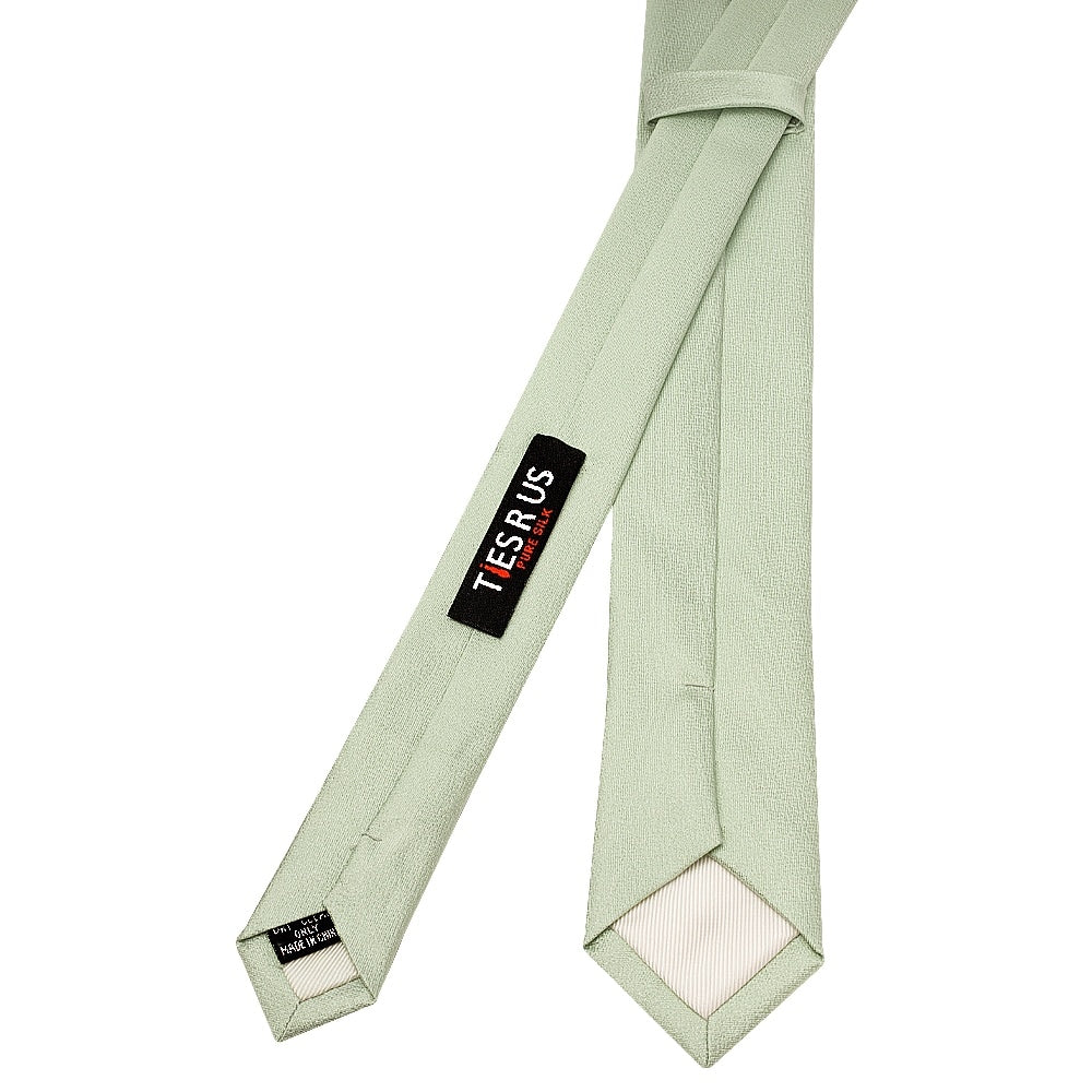Plain Light Sage Green Silk Skinny Mens Tie 3