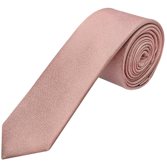 Plain Rose Gold Silk Skinny Mens Tie And Pocket Square Set 2