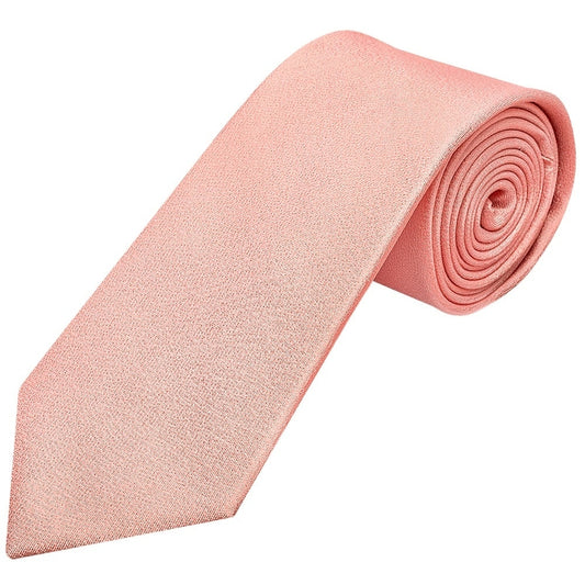 Plain Salmon Peach Silk Classic Mens Tie And Pocket Square Set 2
