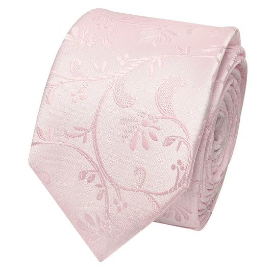 Blush Pink Floral Skinny Mens Tie 2