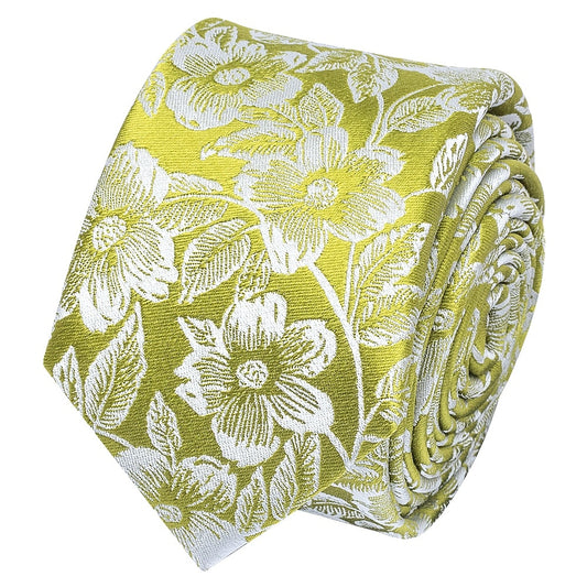 Mens Green Floral Silk Skinny Tie 2