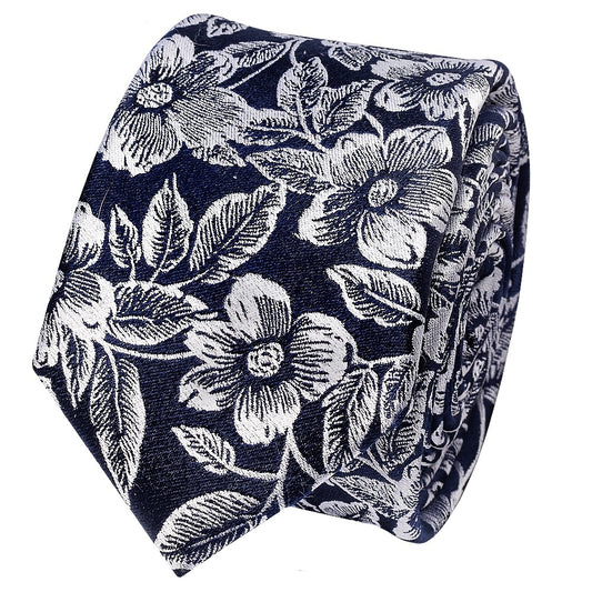 Mens Navy Floral Silk Skinny Tie 2