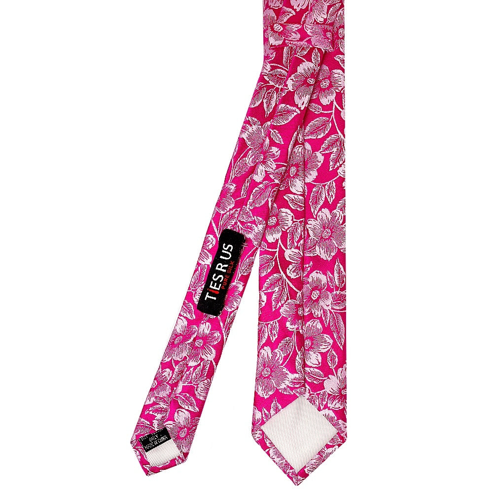 Mens Fuchsia Floral Silk Skinny Tie 3