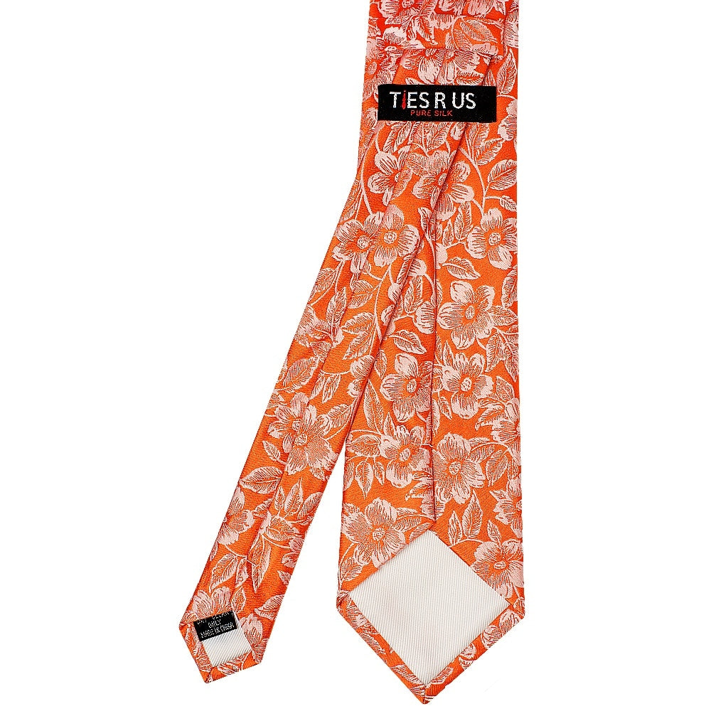 Mens Orange Floral Silk Classic Tie 3