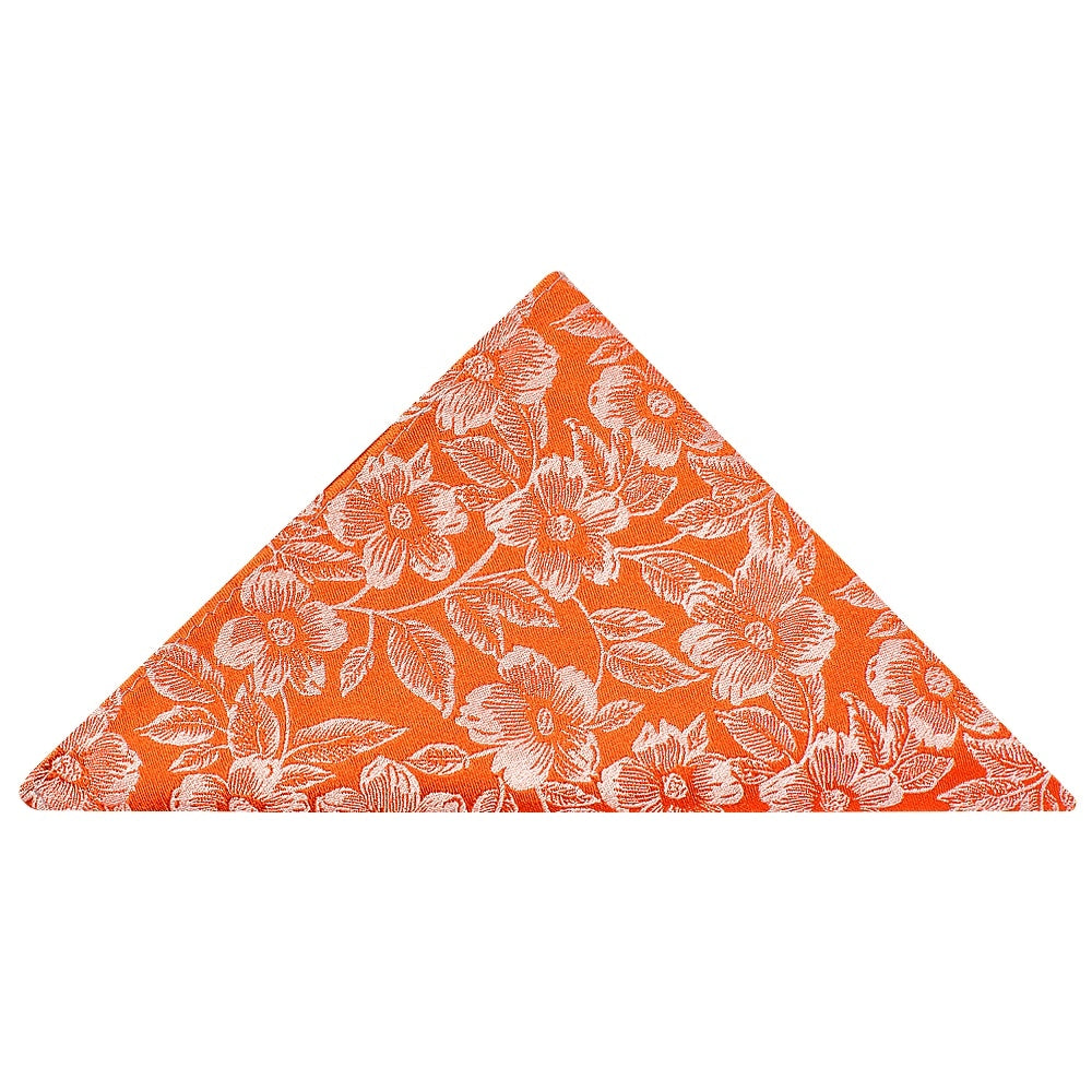 Mens Orange Floral Silk Skinny Tie And Pocket Square 5