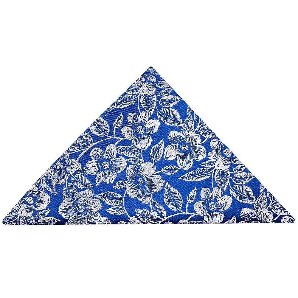 Mens Royal Blue Floral Silk Skinny Tie And Pocket Square 5