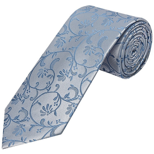 Dusty Blue Floral Classic Mens Tie And Pocket Square Set 2