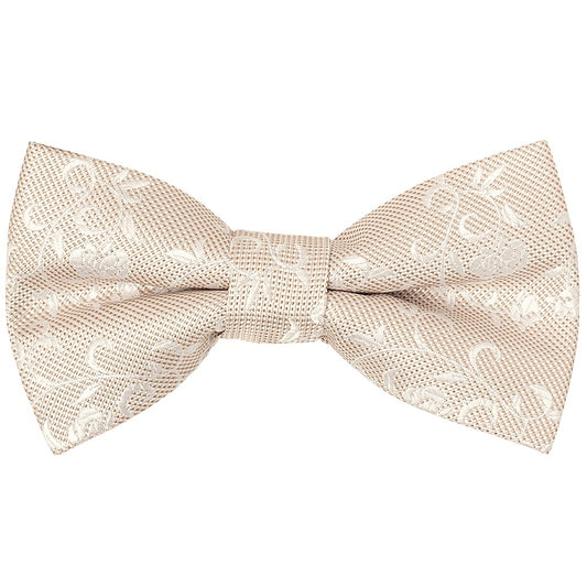 Pre Tied Champagne And White Floral Boys Bow Tie And Pocket Square Set Age 4 7 2