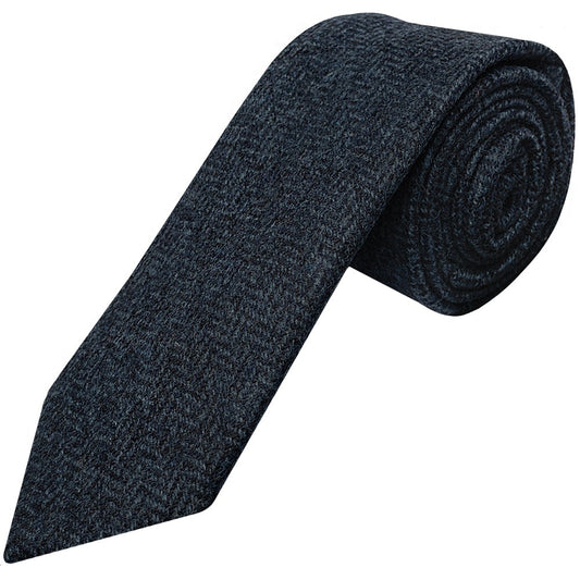 Mens Blue Herringbone Classic Tie And Pocket Square Set 2