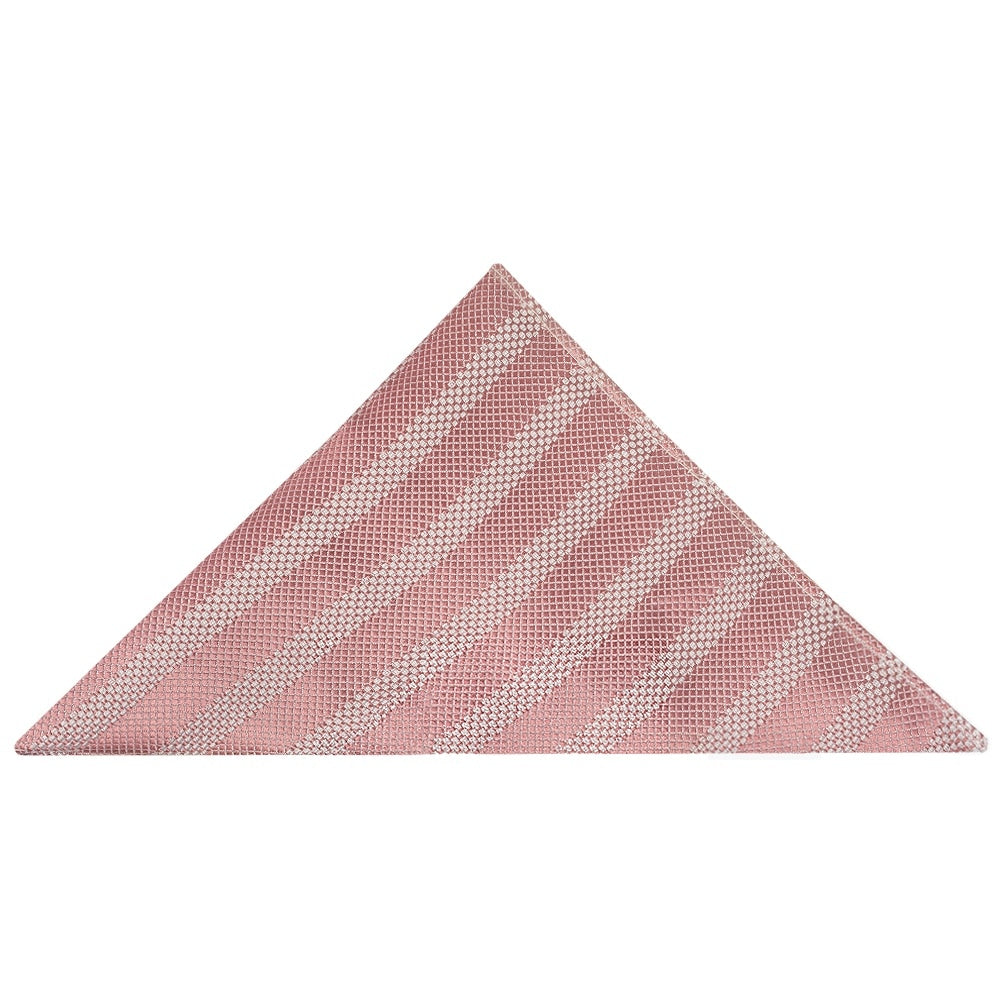 Mens Rose Gold Textured Stripe Silk Classic Tie Pocket Square and Cufflink Box Set