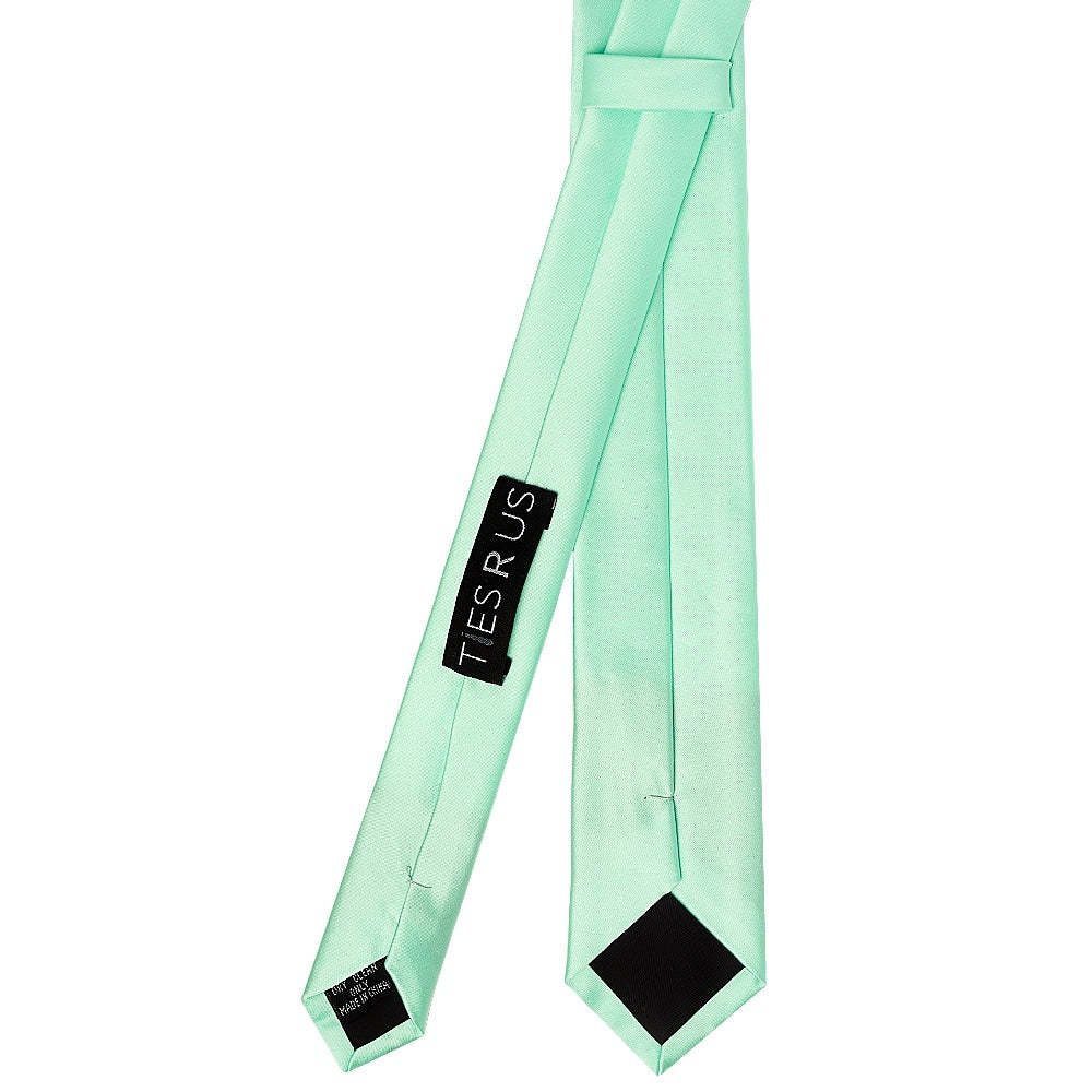 Plain Mint Green Satin Skinny Boys Tie 3
