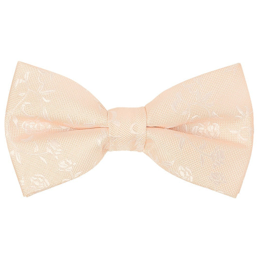 Pre Tied Light Peach And White Floral Boys Bow Tie And Pocket Square Set 2
