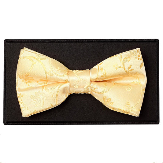 Gold Floral Handmade Mens Bow Tie And Pocket Square Set 2