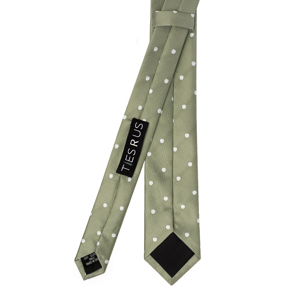 Khaki Green Large White Spot Skinny Mens Tie 3