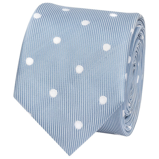 Dusty Blue Large White Spot Skinny Mens Tie 2