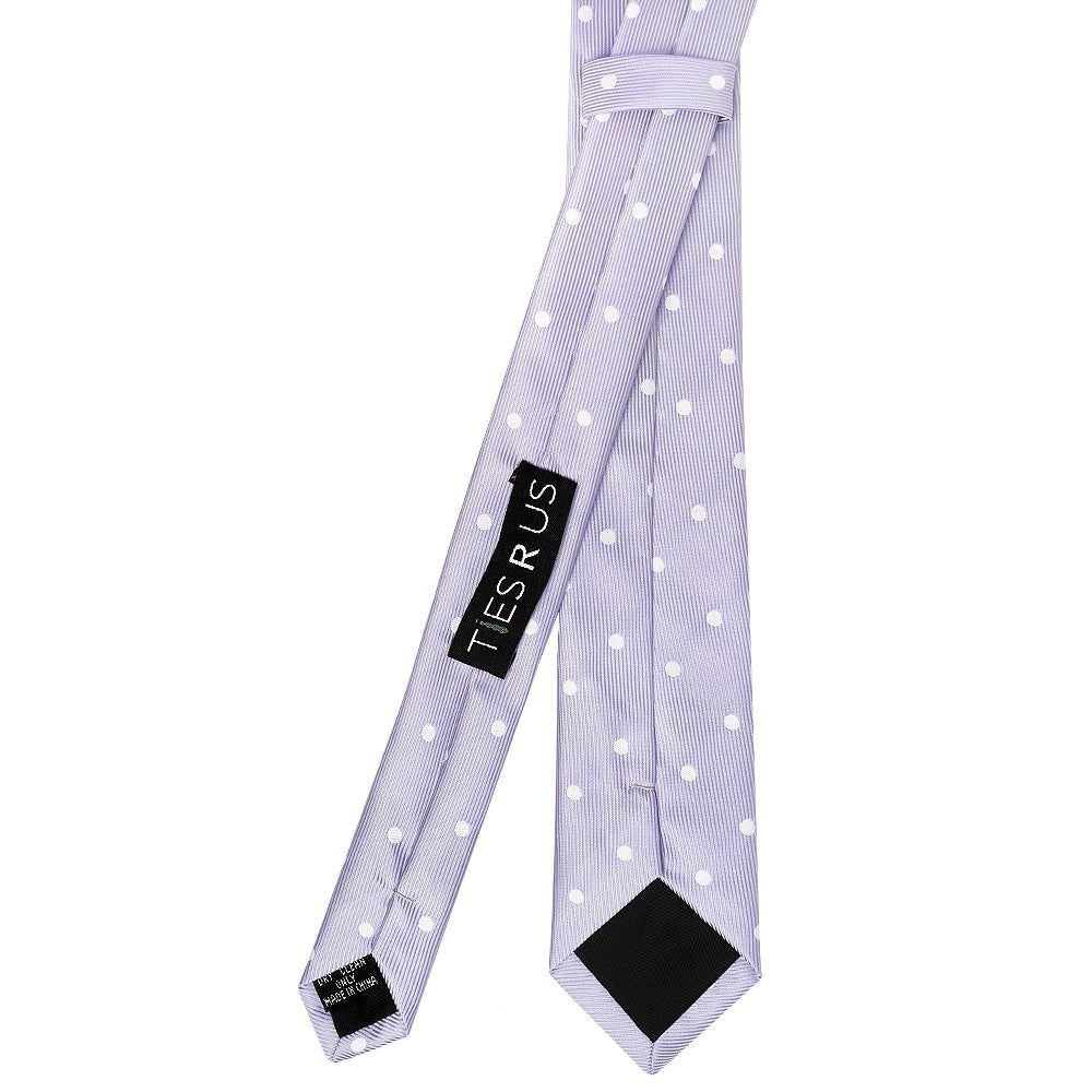 Lilac Large White Spot Skinny Mens Tie 3
