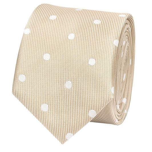 Champagne Large White Spot Skinny Mens Tie 2