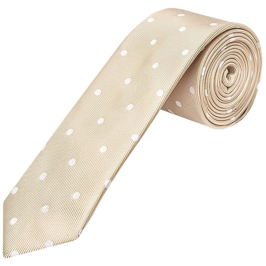 Champagne Large White Spot Skinny Mens Tie And Pocket Square Set 2