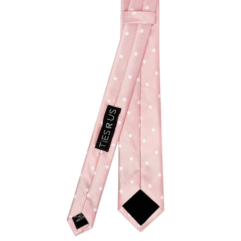 Pink Large White Spot Skinny Mens Tie 3