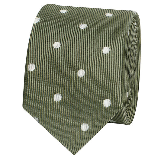 Olive Large White Spot Skinny Mens Tie 2