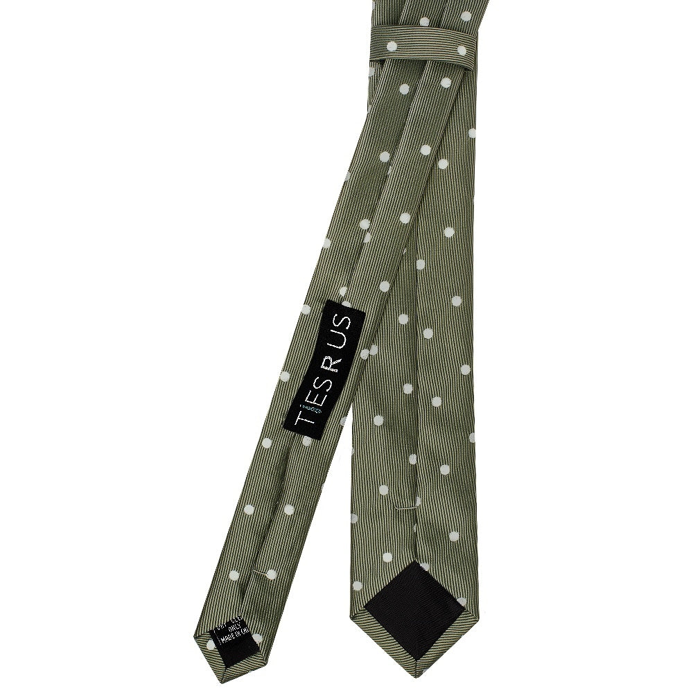 Olive Large White Spot Skinny Mens Tie 3