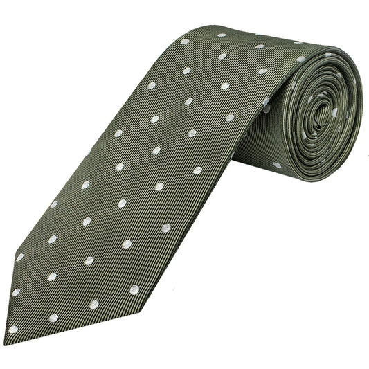 Olive Large White Spot Classic Mens Tie And Pocket Square Set 2