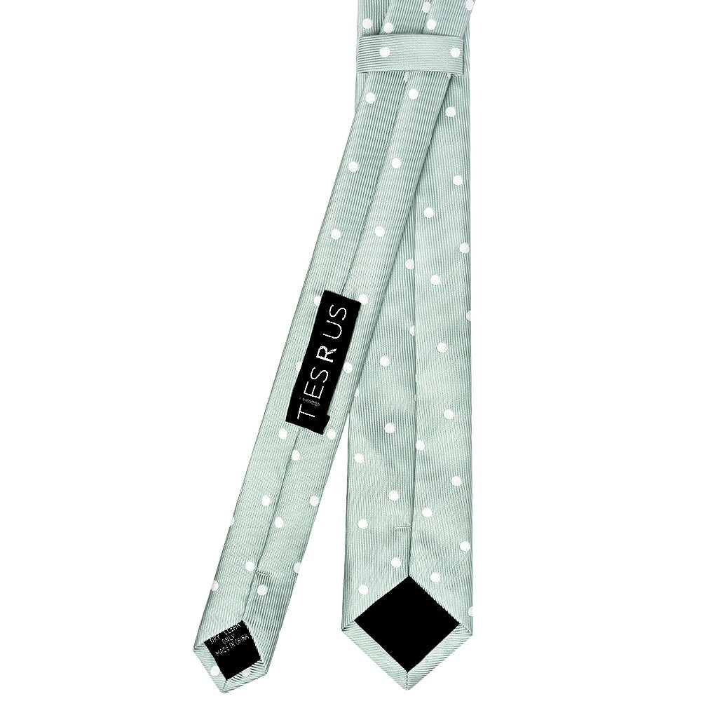 Light Green Large White Spot Skinny Mens Tie 3