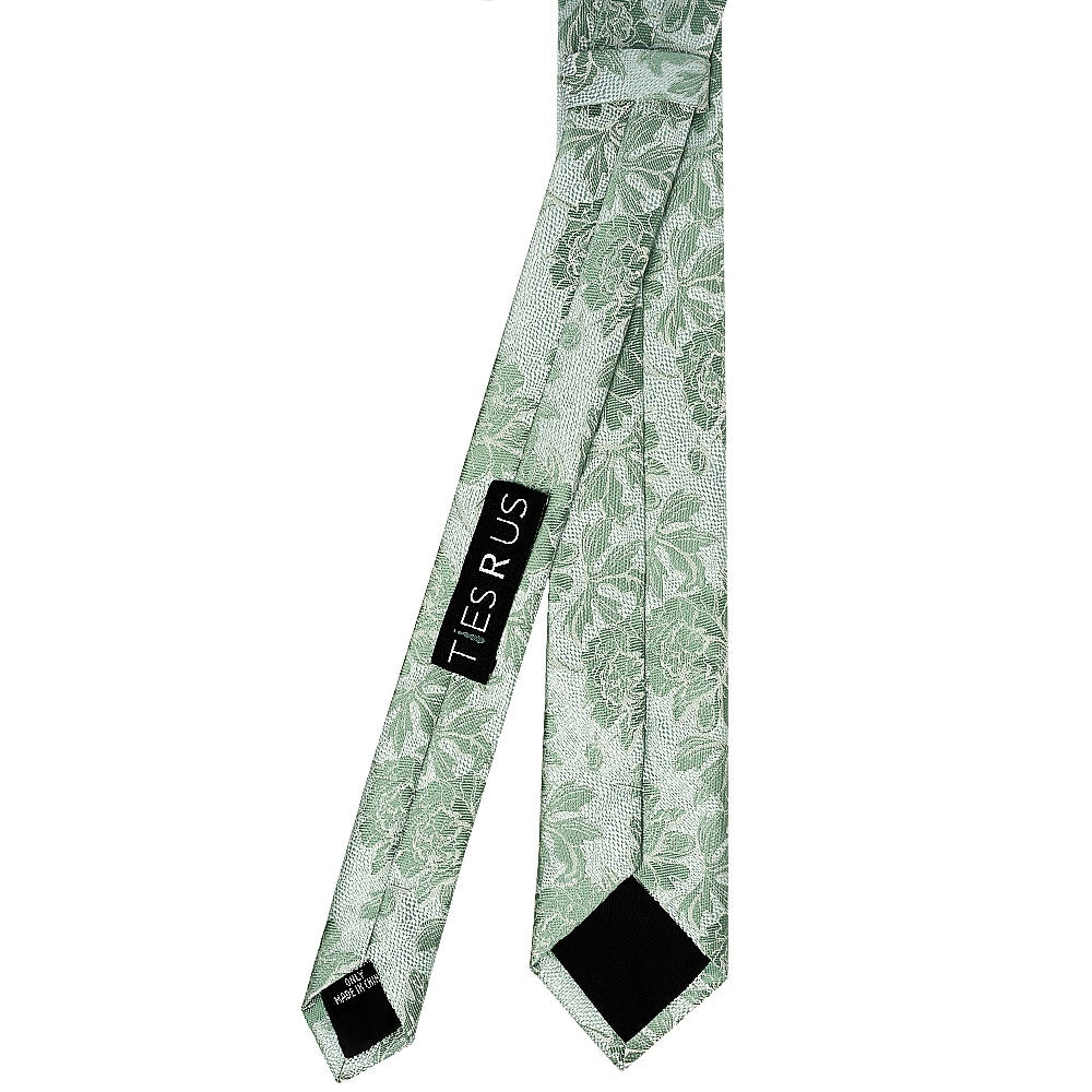 Green Flower Skinny Mens Tie 3