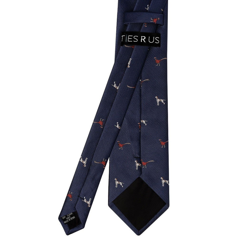 Navy Dog And Pheasant Classic Mens Tie 3