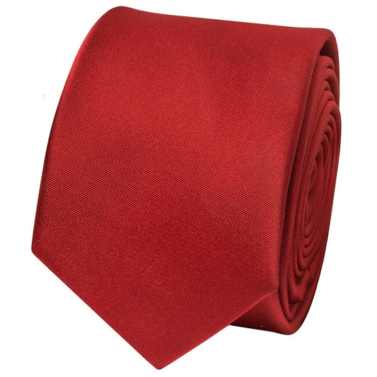 Plain Scarlet Red Skinny Mens Satin Tie 2