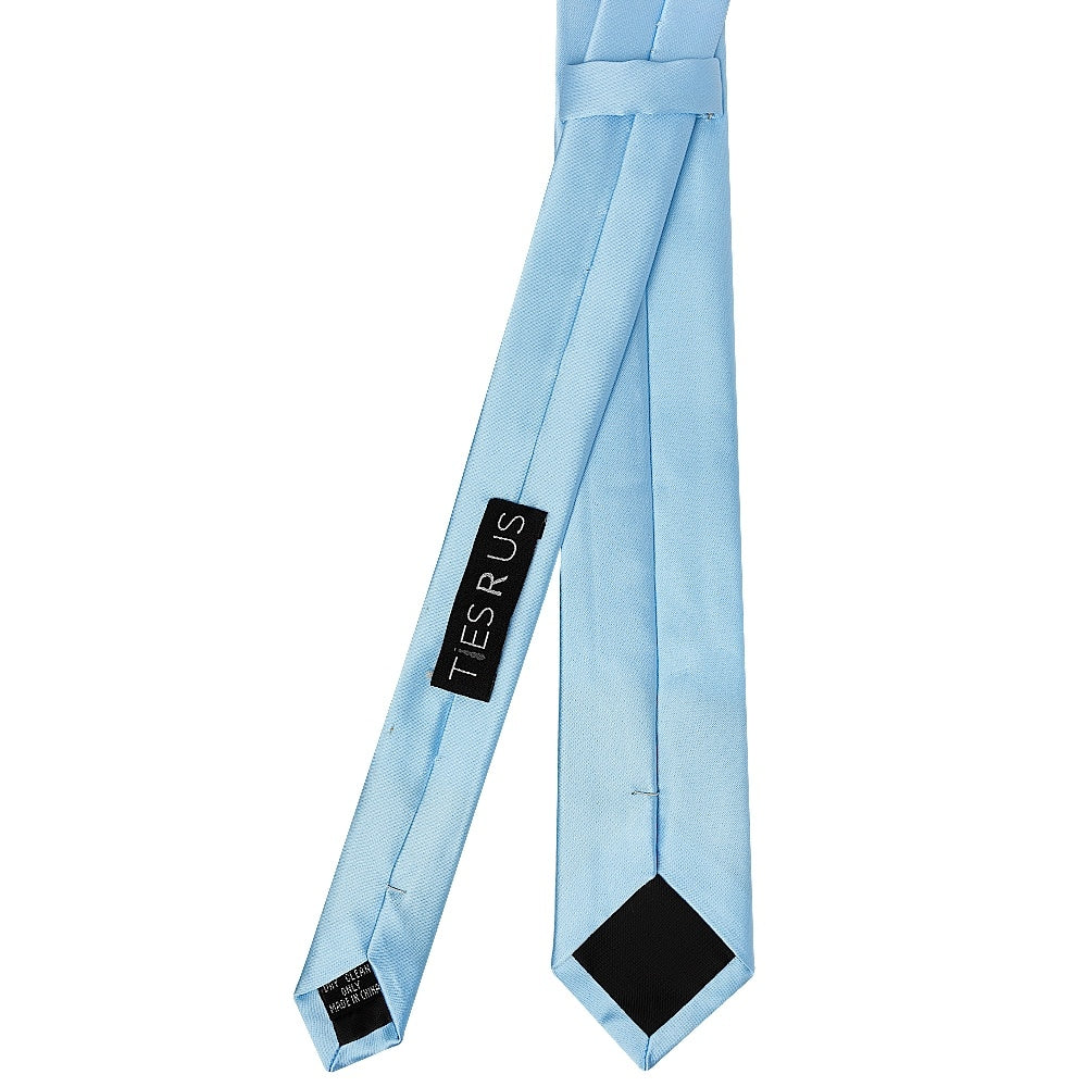 Plain Sky Blue Satin Skinny Boys Tie 3