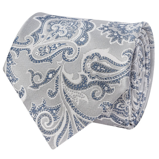 Silver And Blue Paisley Classic Mens Tie 2