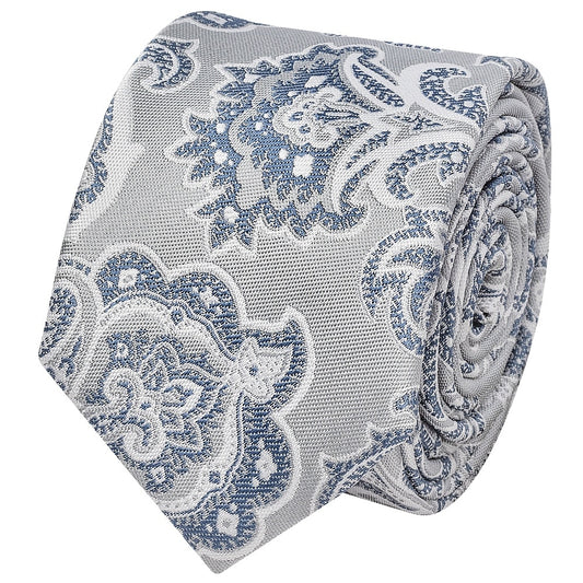 Silver And Blue Paisley Skinny Boys Tie 2