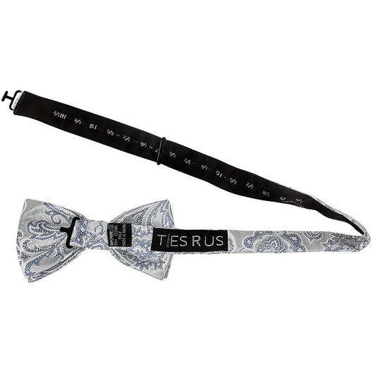 Silver And Blue Paisley Handmade Mens Bow Tie 2