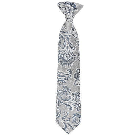 Pre Tied Silver And Blue Paisley Boys Tie And Pocket Square Set Age 4 7 2
