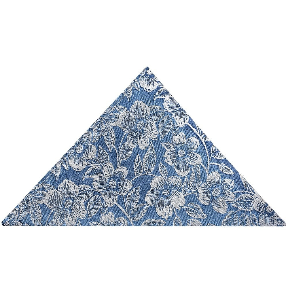 Dusty Blue Floral Silk Classic Mens Tie And Pocket Square Set 5
