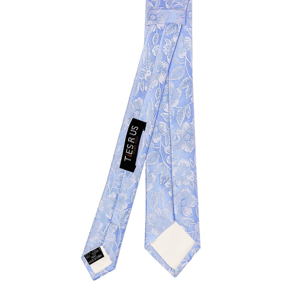 Blue Floral Silk Skinny Mens Tie 3