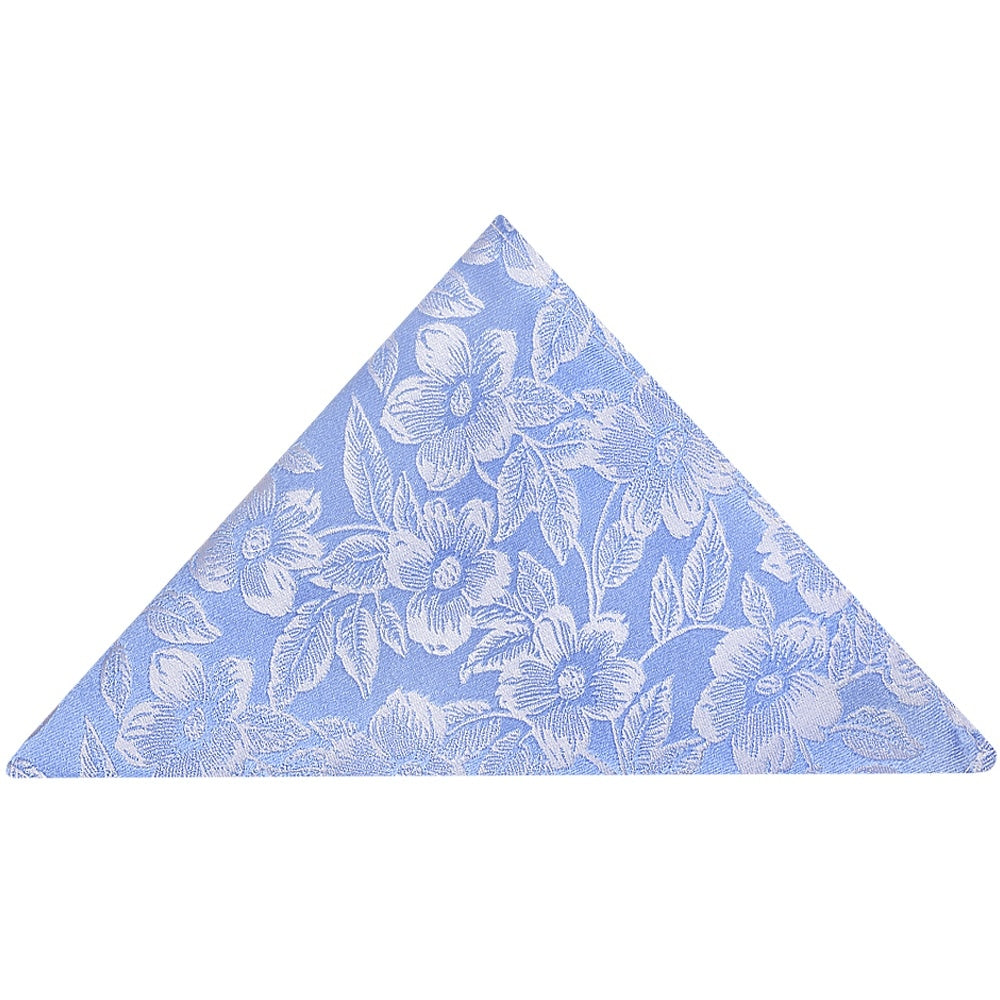 Blue Floral Silk Classic Mens Tie And Pocket Square Set 5