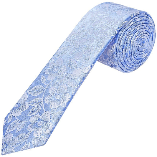 Blue Floral Silk Skinny Mens Tie And Pocket Square Set 2