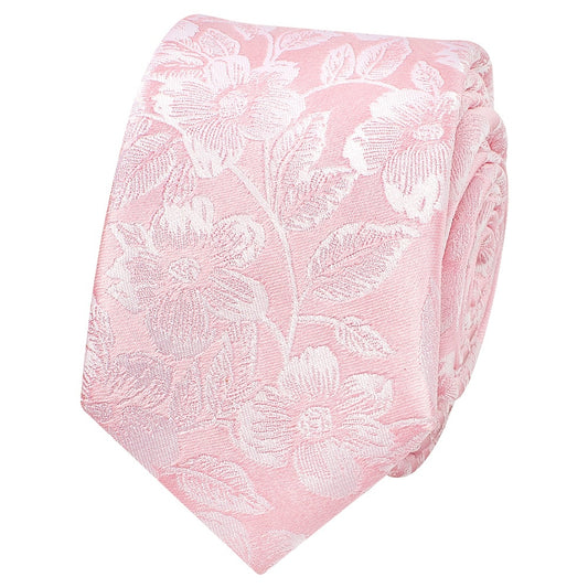 Blush Pink Floral Silk Skinny Mens Tie 2