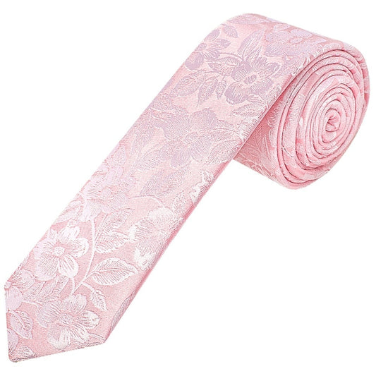 Blush Pink Floral Silk Skinny Mens Tie And Pocket Square Set 2